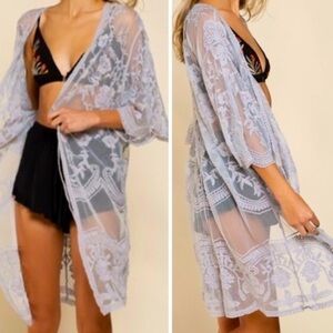 POL Sheer Dainty Lace Midi Robe Coverup‎